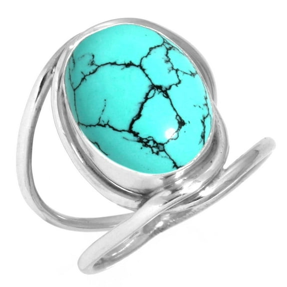 925 Sterling Silver Ring For Women - Teens Blue Turquoise Gemstone Silver Ring Size 9.5 December Birthstone Costume Silver Ring Size 9.5 Easter Gift For Ladies 925 Silver Gemstone Jewelry