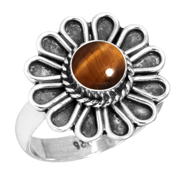 925 Sterling Silver Ring For Women - Teens Brown Natural Tiger Eye Gemstone Silver Ring June Birthstone Hand Made Silver Ring Size 12.5 Halloween Gift For Ladies 925 Silver Gemstone Jewelry