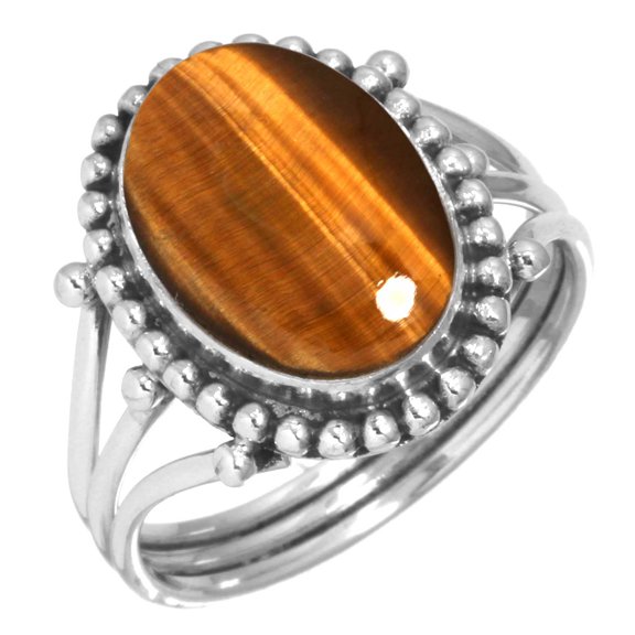 925 Sterling Silver Ring For Women - Teens Brown Real Tiger Eye Gemstone Silver Ring Size 5 June Birthstone Costume Silver Ring Size 5 Wedding Gift For Girl Friend Gemstone 925 Silver Jewelry