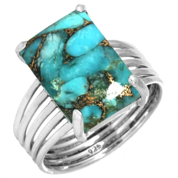 Copper Blue Turquoise 925 Sterling Silver Handmade Ring