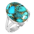 thumbnail image 1 of 925 Sterling Silver Ring For Women - Teens Copper Blue Turquoise Gemstone Silver Ring December Birthstone Handmade Silver Ring Size 10.5 Wedding Gift For Sister 925 Silver Gemstone Jewelry, 1 of 6