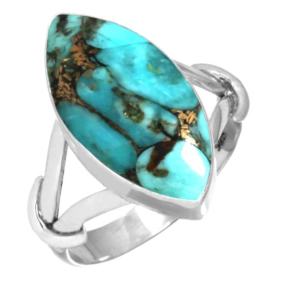 Copper Blue Turquoise Ring 925 Sterling Silver Handmade Jewelry