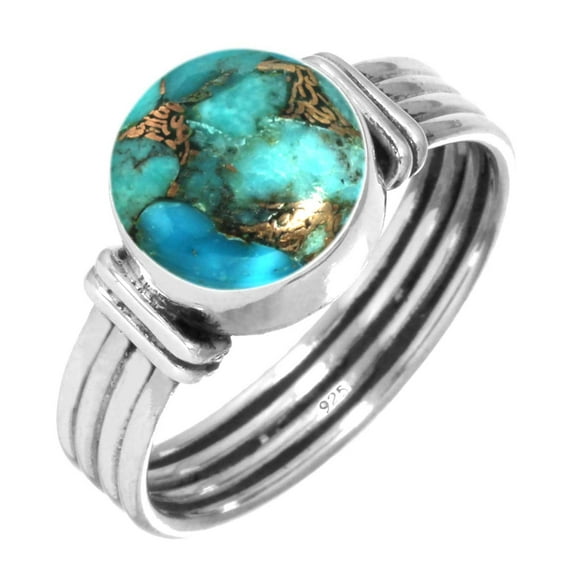925 Sterling Silver Ring For Women - Teens Copper Blue Turquoise Gemstone Silver Ring Size 5 December Birthstone Silver Ring Size 5 Engagement Gift For Girl Friend Gemstone 925 Silver Jewelry