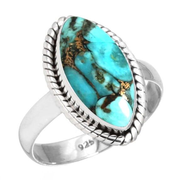 Copper Blue Turquoise Ring 925 Sterling Silver Handmade Jewelry
