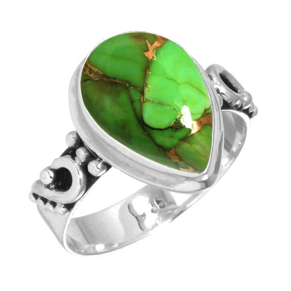 925 Sterling Silver Women Jewelry Copper Green Turquoise Ring