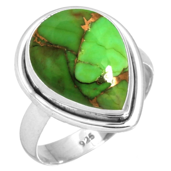 Copper Green Turquoise Women Jewelry 925 Sterling Silver Ring