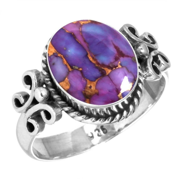 925 Sterling Silver Women Jewelry Copper Purple Turquoise Ring