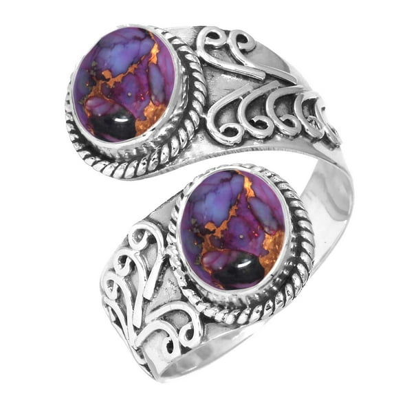 925 Sterling Silver Women Jewelry Copper Purple Turquoise Ring
