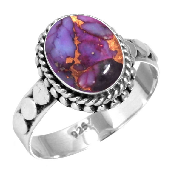 925 Sterling Silver Women Jewelry Copper Purple Turquoise Ring