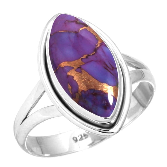 925 Sterling Silver Women Jewelry Copper Purple Turquoise Ring