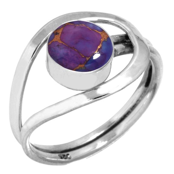925 Sterling Silver Ring Copper Purple Turquoise Handmade Jewelry