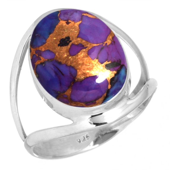 925 Sterling Silver Ring For Women - Teens Copper Purple Turquoise Gemstone Silver Ring Size 9.5 Simple Silver Ring Size 9.5 Wedding Gift For Sister 925 Silver Gemstone Jewelry