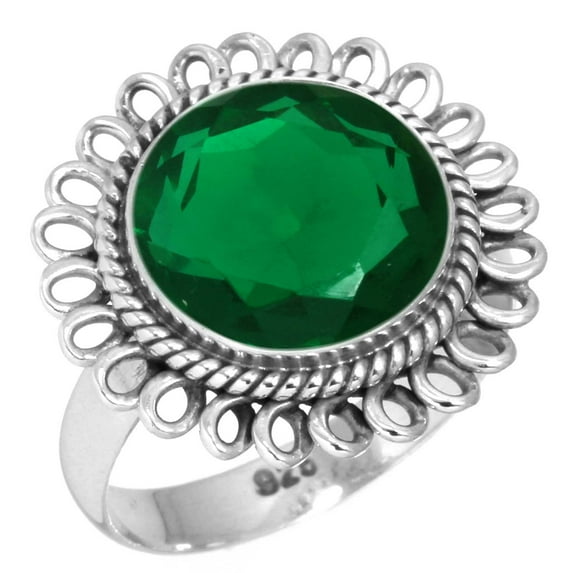 925 Sterling Silver Ring For Women - Teens Green Emerald Simulated Gemstone Silver Ring May Birthstone Costume Silver Ring Size 9.5 Valentine's Day Gift For Girl Friend 925 Silver Gemstone Jewelry