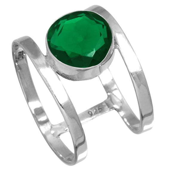 925 Sterling Silver Ring For Women - Teens Green Emerald Simulated Gemstone Silver Ring Size 6 May Birthstone Fashion Silver Ring Size 6 Engagement Gift For Ladies 925 Silver Gemstone Jewelry