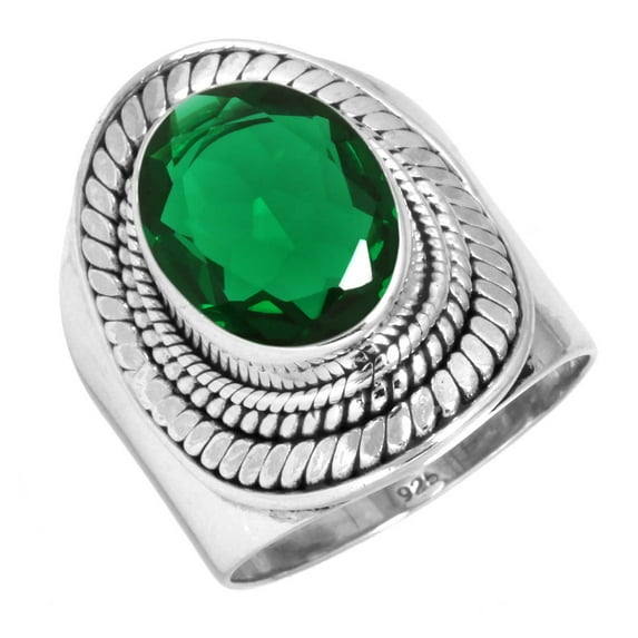 925 Sterling Silver Ring For Women - Teens Green Emerald Simulated Gemstone Silver Ring Size 7.5 May Birthstone Handmade Silver Ring Size 7.5 Easter Gift For Sister 925 Silver Gemstone Jewelry