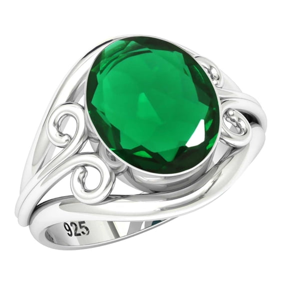 Emerald Simulated Women Jewelry 925 Sterling Silver Ring