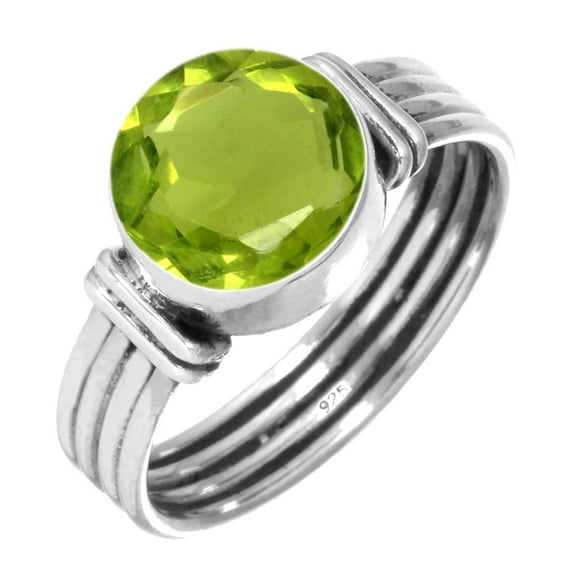 925 Sterling Silver Ring For Women - Teens Green Peridot Quartz Gemstone Silver Ring August Birthstone Fashion Silver Ring Size 9.5 Valentine's Day Gift For Ladies 925 Silver Gemstone Jewelry