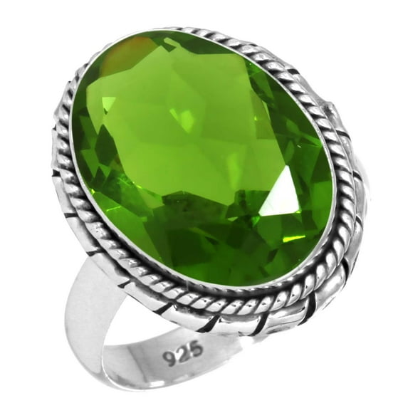 925 Sterling Silver Ring For Women - Teens Green Peridot Quartz Gemstone Silver Ring Size 13 August Birthstone Elegant Silver Ring Size 13 Birthday Gift For Ladies 925 Silver Gemstone Jewelry