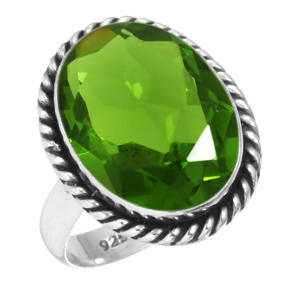 925 Sterling Silver Ring For Women - Teens Green Peridot Quartz Gemstone Silver Ring Size 7.5 August Birthstone Handmade Silver Ring Size 7.5 Mothers' Day Gift For Mom Gemstone 925 Silver Jewelry