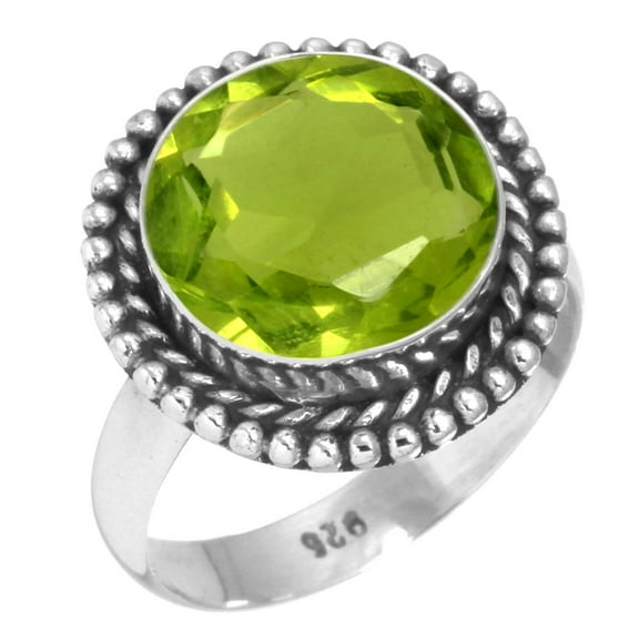925 Sterling Silver Ring For Women - Teens Green Peridot Quartz Gemstone Silver Ring Size 8.5 August Birthstone Hand Made Silver Ring Size 8.5 New Year Gift For Sister 925 Silver Gemstone Jewelry