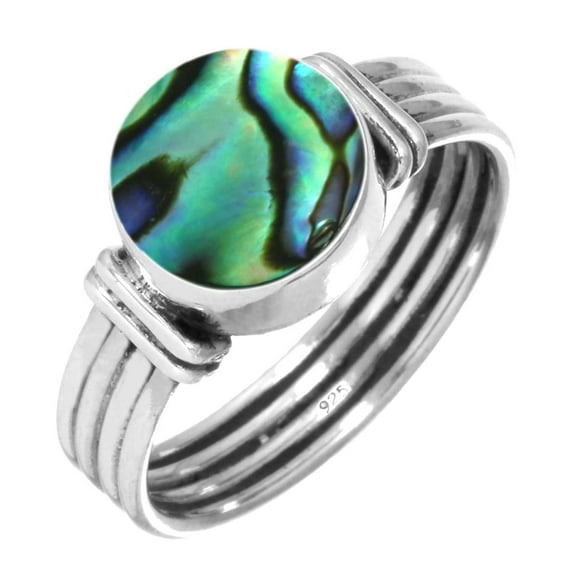 925 Sterling Silver Ring For Women - Teens Multicolor Natural Abalone Shell Gemstone Silver Ring Size 5.5 Elegant Silver Ring Size 5.5 Wedding Gift For Girl Friend Gemstone 925 Silver Jewelry