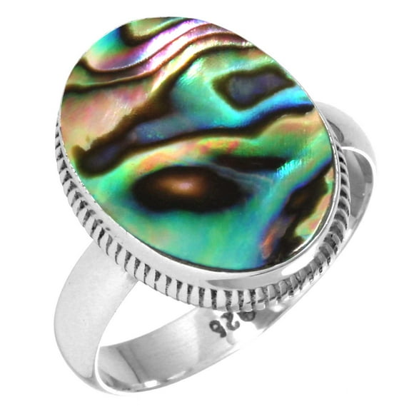 925 Sterling Silver Ring For Women - Teens Multicolor Real Abalone Shell Gemstone Silver Ring Size 10 Hand Made Silver Ring Size 10 Wedding Gift For Girl Friend Gemstone 925 Silver Jewelry