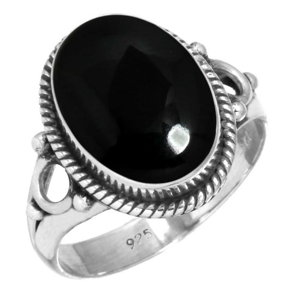 925 Sterling Silver Ring For Women - Teens Natural Black Onyx Gemstone Silver Ring Size 10 July Birthstone Boho Silver Ring Size 10 Wedding Gift For Girl Friend Gemstone 925 Silver Jewelry