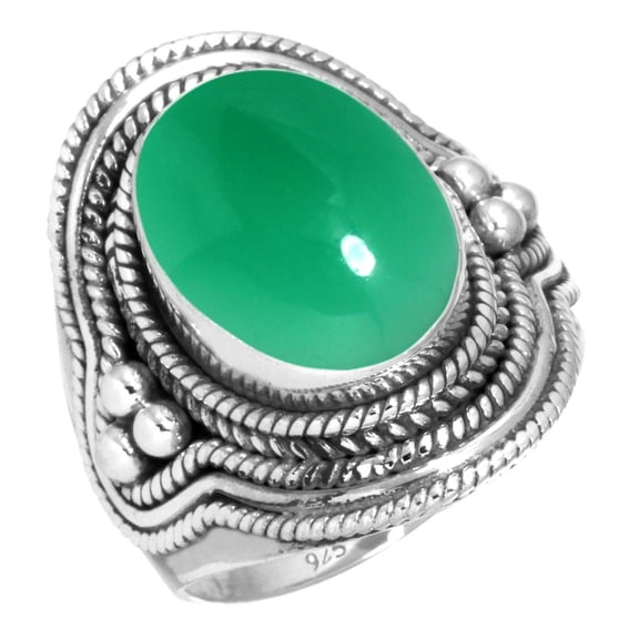 925 Sterling Silver Ring For Women - Teens Natural Green Onyx Gemstone Silver Ring Size 10 May Birthstone Costume Silver Ring Size 10 Engagement Gift For Girl Friend Gemstone 925 Silver Jewelry