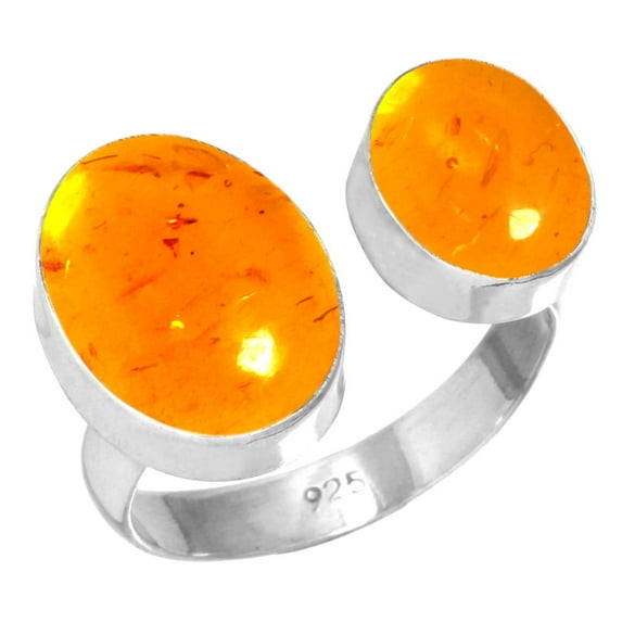 925 Sterling Silver Ring For Women - Teens Orange Amber Gemstone Silver Ring Size 7.5 November Birthstone Costume Silver Ring Size 7.5 Engagement Gift For Women 925 Silver Gemstone Jewelry