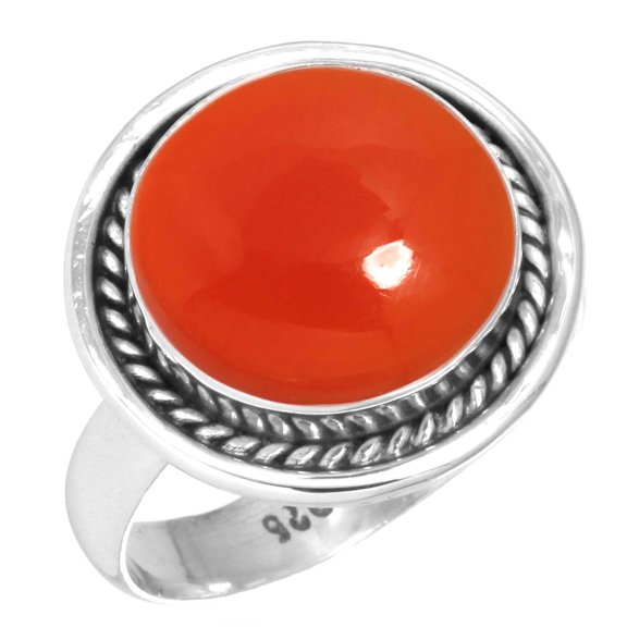 925 Sterling Silver Ring For Women - Teens Orange Real Carnelian Gemstone Silver Ring Size 11 August Birthstone Handmade Silver Ring Size 11 Engagement Gift For Ladies 925 Silver Gemstone Jewelry