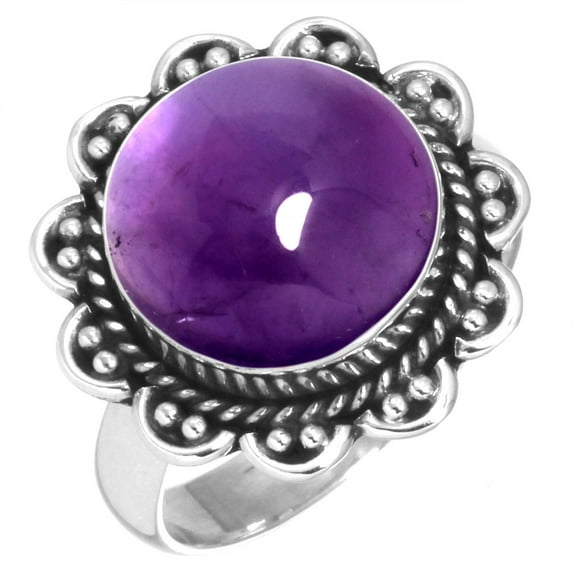 925 Sterling Silver Ring For Women - Teens Purple Natural Amethyst Gemstone Silver Ring February Birthstone Costume Silver Ring Size 6.5 Cocktail Party Gift For Sister 925 Silver Gemstone Jewelry
