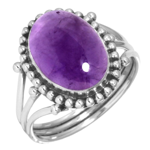 925 Sterling Silver Ring For Women - Teens Purple Natural Amethyst Gemstone Silver Ring February Birthstone Handmade Silver Ring Size 9.5 Easter Gift For Ladies 925 Silver Gemstone Jewelry