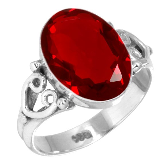 925 Sterling Silver Ring For Women - Teens Red Ruby Simulated Gemstone Silver Ring Size 12.5 July Birthstone Costume Silver Ring Size 12.5 Wedding Gift For Ladies 925 Silver Gemstone Jewelry