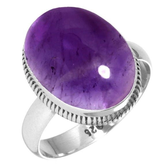 925 Sterling Silver Ring For Women - Teens Violet Natural Amethyst Gemstone Silver Ring Size 12 February Birthstone Boho Silver Ring Size 12 Mothers' Day Gift For Mom 925 Silver Gemstone Jewelry