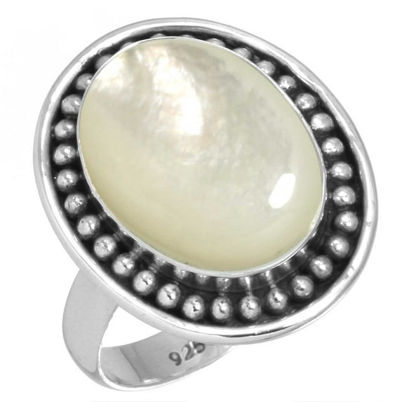 925 Sterling Silver Ring For Women - Teens White Real Mother Of Pearl Gemstone Silver Ring April Birthstone Handmade Silver Ring Size 7 Wedding Gift For Girl Friend Gemstone 925 Silver Jewelry