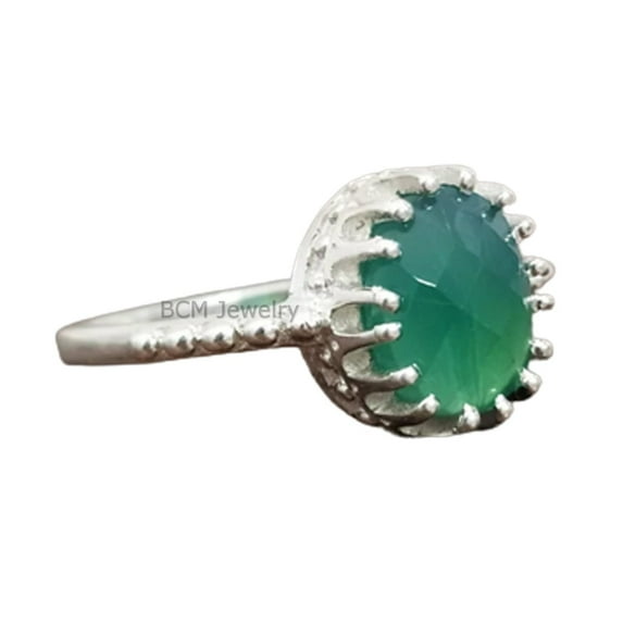 925 Sterling Silver Ring For Womens, Natural Green Onyx Ring Gemstone Unique Handcrafted Ring For Her
