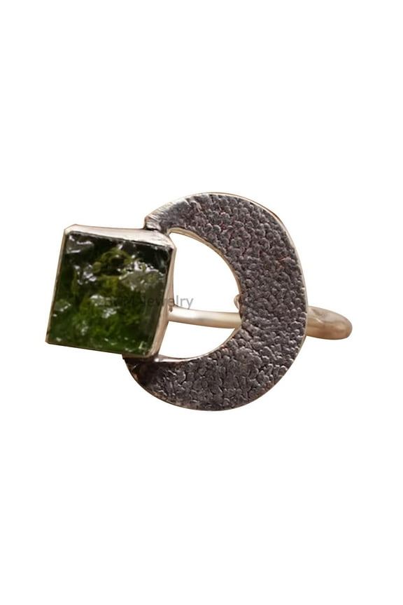 925 Sterling Silver Ring For Womens, Natural Moldavite Ring Gemstone Unique Handcrafted Ring For Her