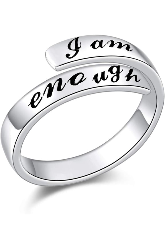 925 Sterling Silver Ring I am Enough Adjustable Rings for Women (Silver, 7)