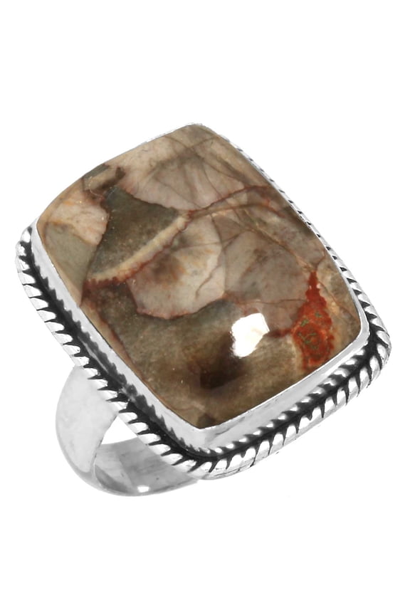 925 Sterling Silver Ring Mushroom Rhyolite Women Jewelry