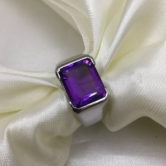 925 Sterling Silver Ring- Natural Amethyst Ring- Men's Ring- Solid Silver Ring- Gemstone Ring- Birthstone Ring- Men's Wedding Ring-