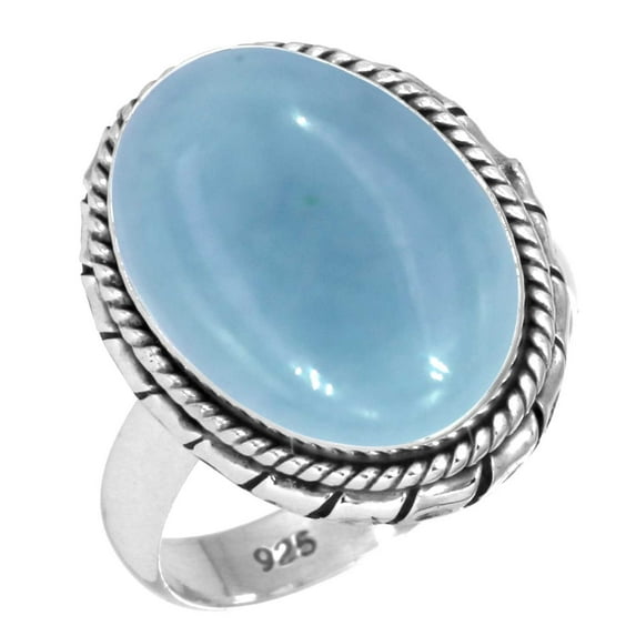925 Sterling Silver Ring Natural Angelite Handmade Jewelry
