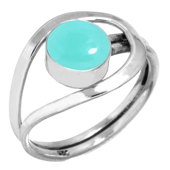 925 Sterling Silver Ring Natural Aqua Chalcedony Handmade Jewelry