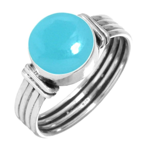 925 Sterling Silver Ring Natural Blue Chalcedony Handmade Jewelry