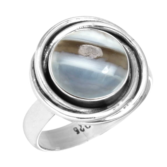 925 Sterling Silver Ring Natural Blue Opal Handmade Jewelry