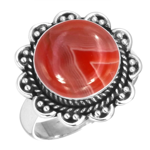 925 Sterling Silver Ring Natural Botswana Agate Handmade Jewelry