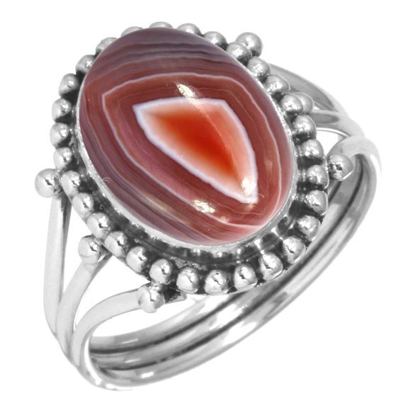 925 Sterling Silver Ring Natural Botswana Agate Handmade Jewelry