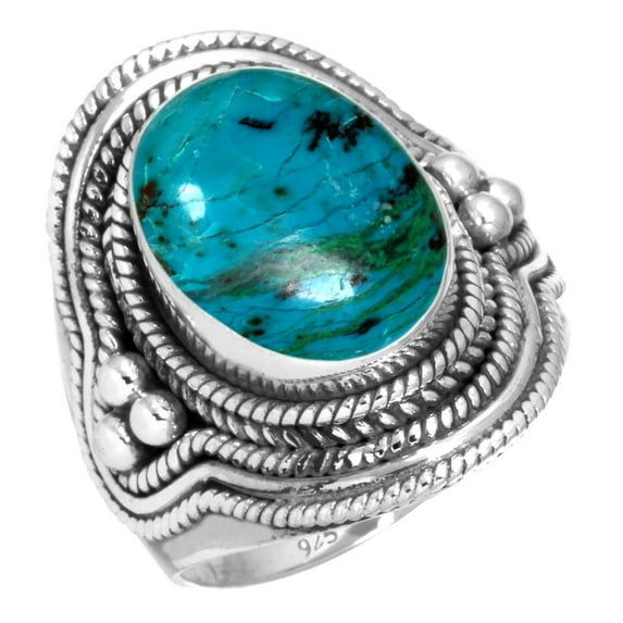 925 Sterling Silver Ring Natural Chrysocolla Handmade Jewelry