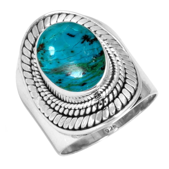 925 Sterling Silver Ring Natural Chrysocolla Handmade Jewelry