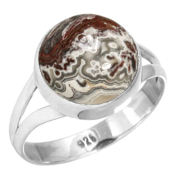 925 Sterling Silver Ring Natural Crazy Lace Agate Handmade Jewelry