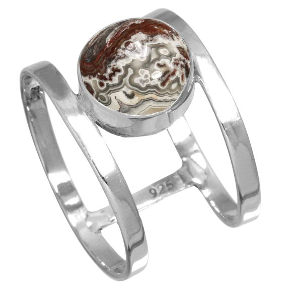 925 Sterling Silver Ring Natural Crazy Lace Agate Handmade Jewelry